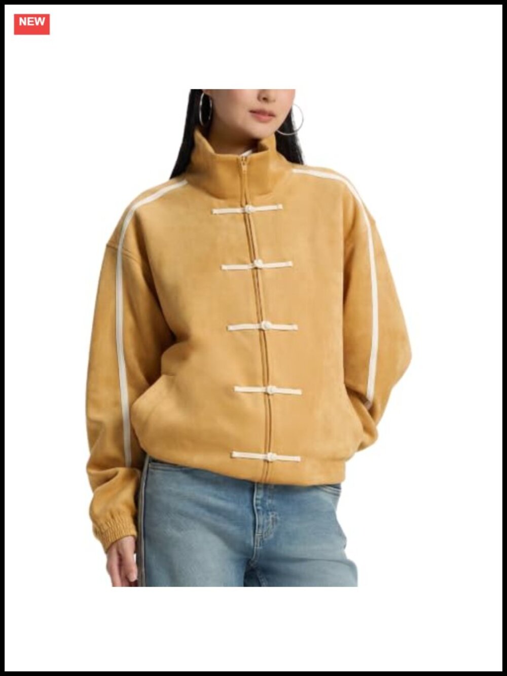Faux Suede Track Jacket Loose Fit Chinese Style Streetwear Women's Coat